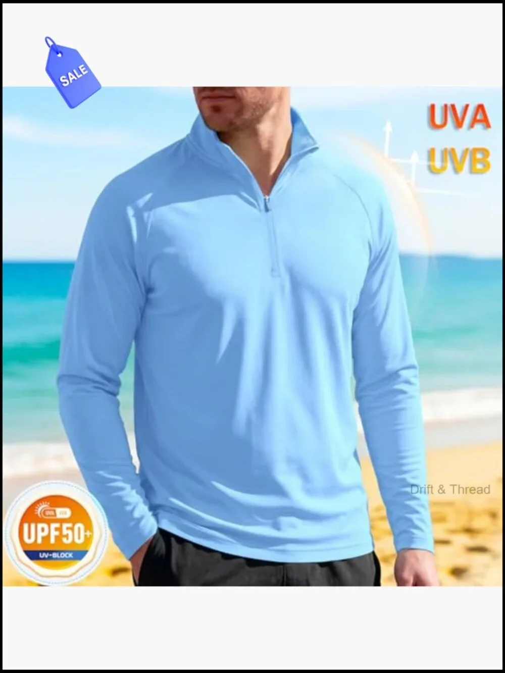 Men's UPF 50+ Long Sleeve Sun Shirt 1/4 Zip Rash Guard Athletic Tee